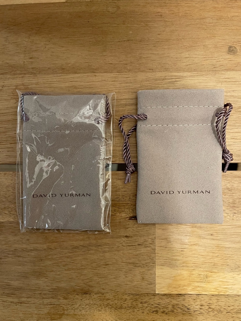 David Yurman Taupe Suede Jewelry Pouch with Twisted Cord (2 pouches)